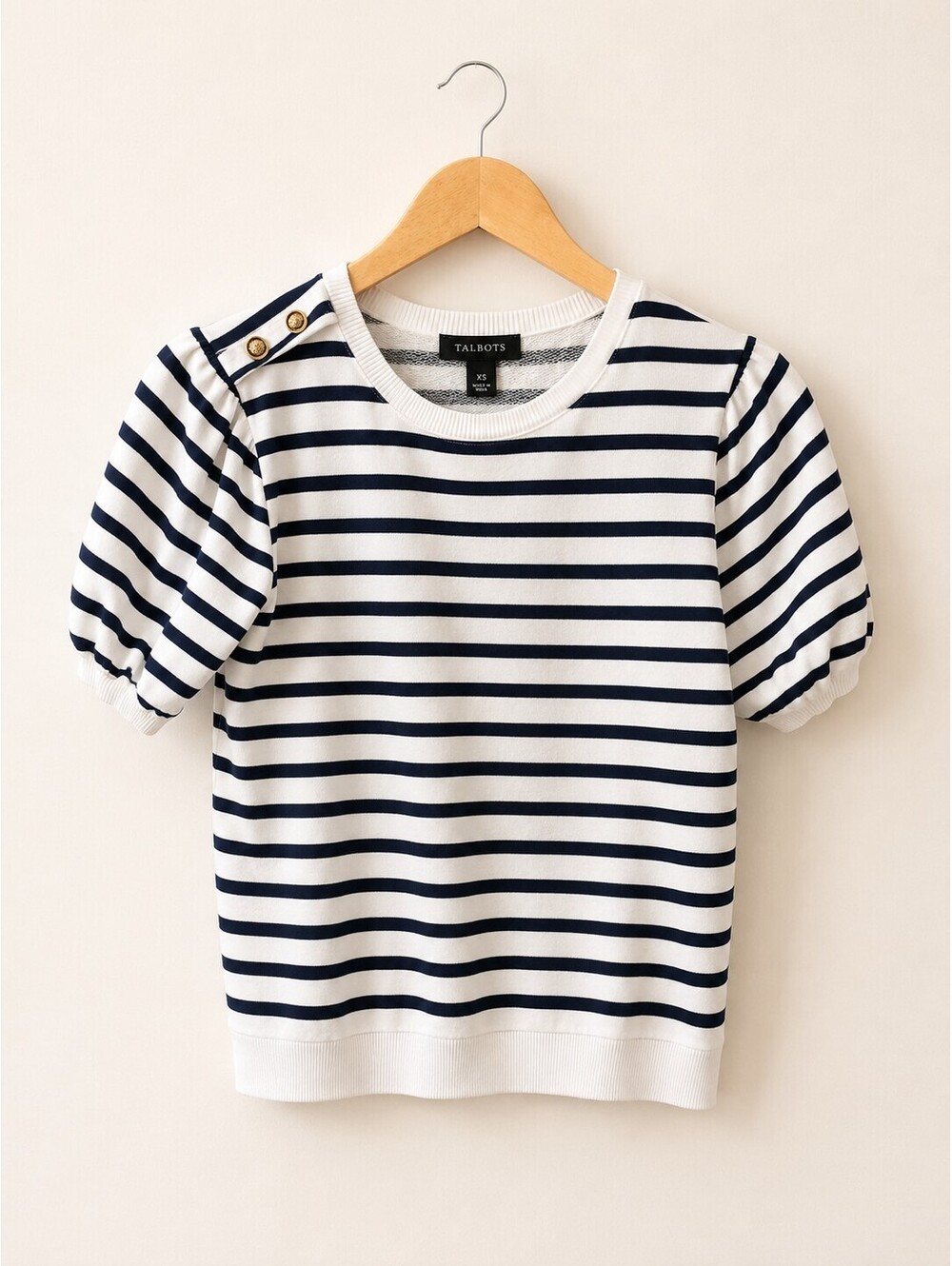 Talbots Women's Striped Puff Sleeve Sweater - XS